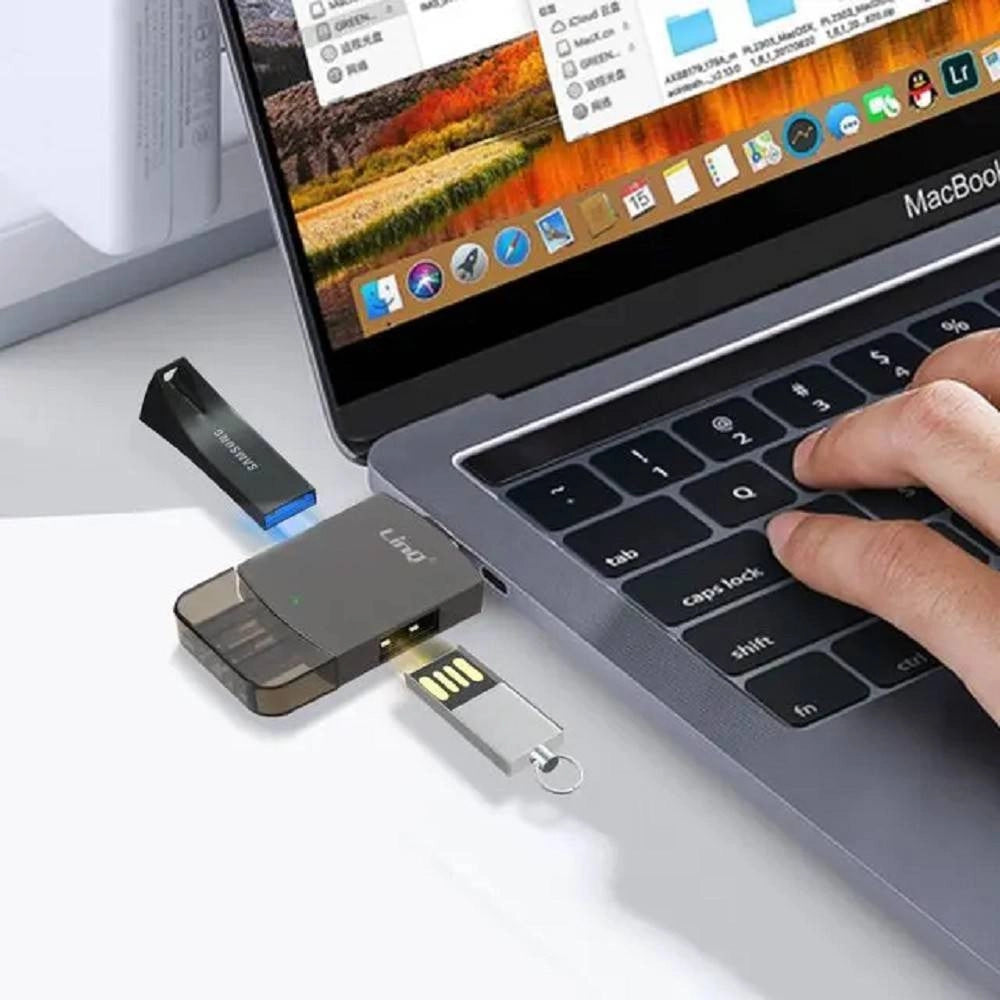 Trade Shop - Adattatore Otg 2in1 Type-c + Lightning + 2xusb Femmina Otg-u829 Trasferimento Dati -