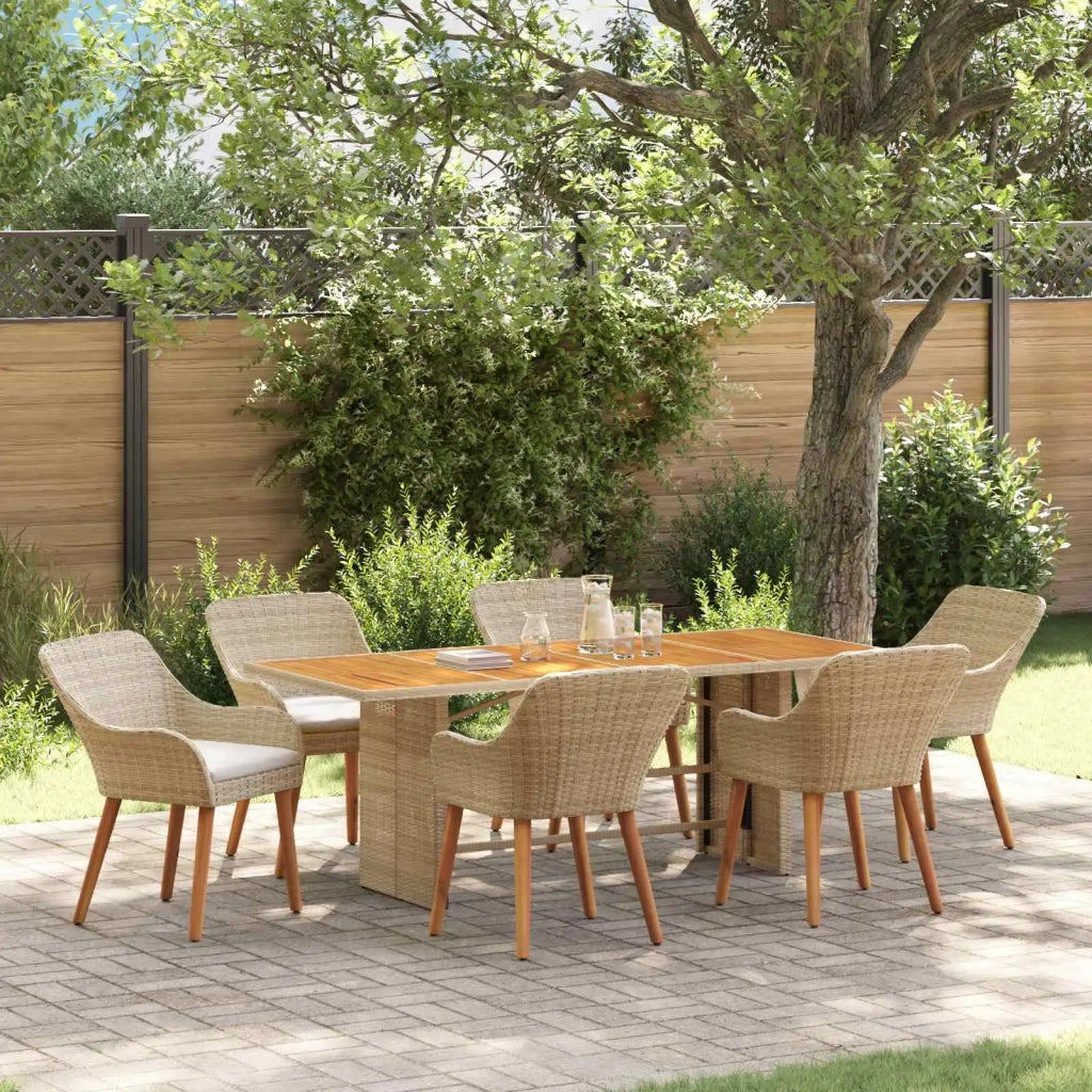 Set da Pranzo per Giardino con cuscino 7 pcs Beige polyrattan
