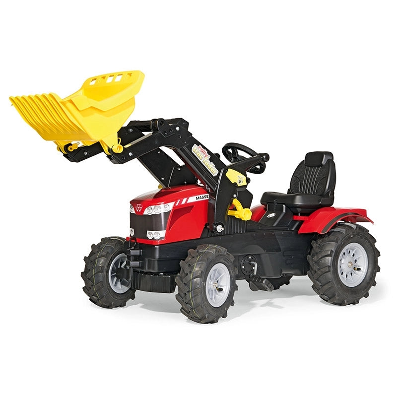 Trattore a pedali per bambini Massey Ferguson con ruspa e ruote gonfiabili