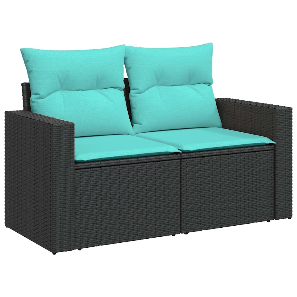 Set Divani da Giardino 9 pz con Cuscini Nero Polyrattan Acacia 3326288
