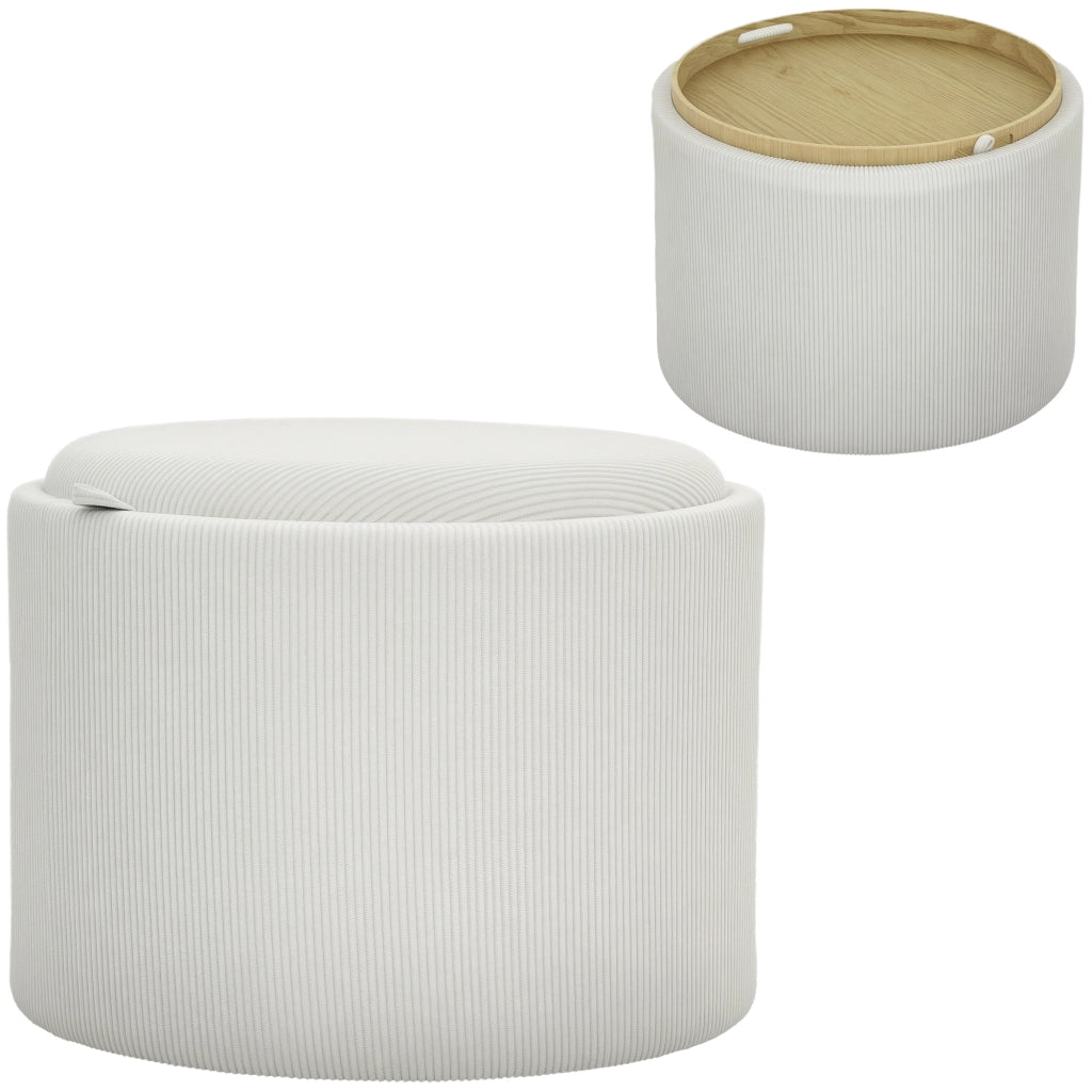 Pouf Contenitore Rotondo in Tessuto ¨C Minimal ¨C Cremewei?