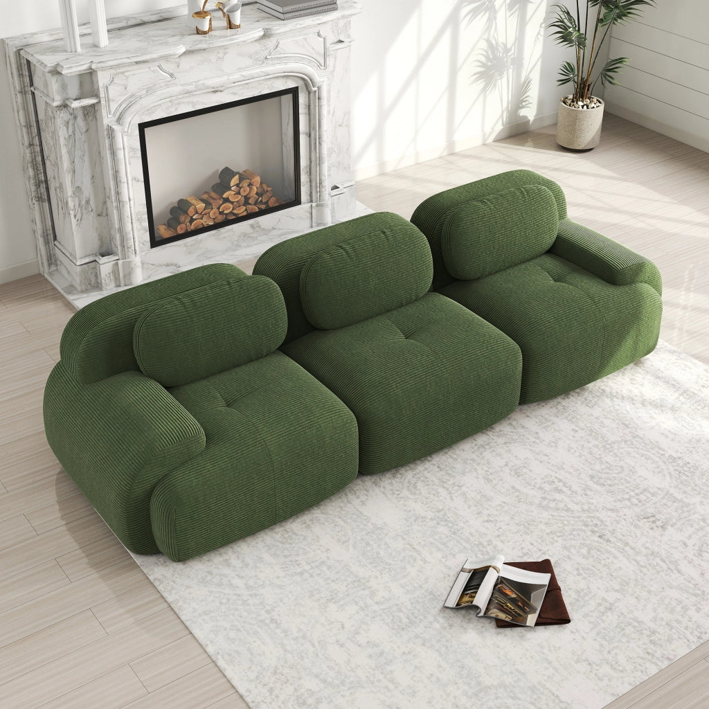 Divano 3 Posti in Velluto a Coste ¨C MINIMAL ¨C Verde, Modulare, Braccioli Ergonomici