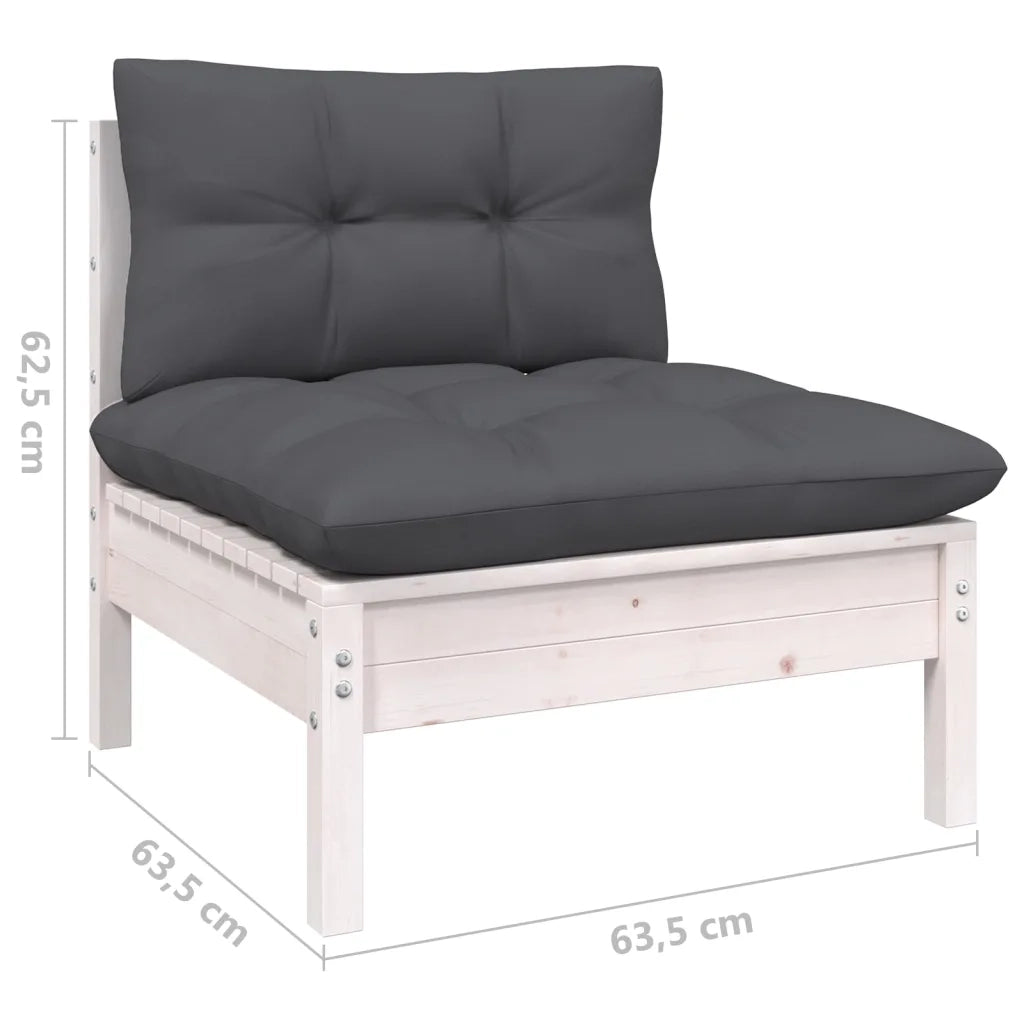 Set Divani da Giardino 6 pz con Cuscini Bianchi Legno di Pino 3096317