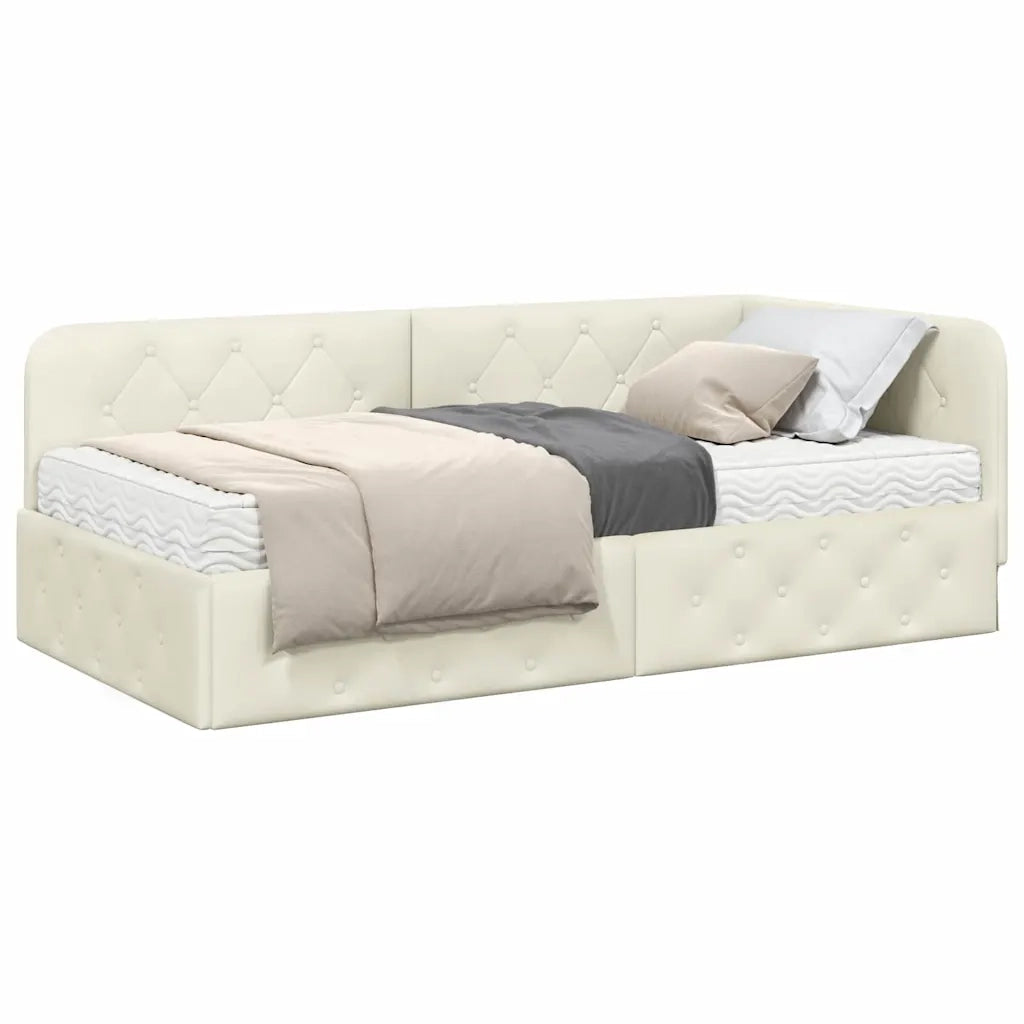 Cornice del letto ad angolo Crema 100 x 200 cm Velluto