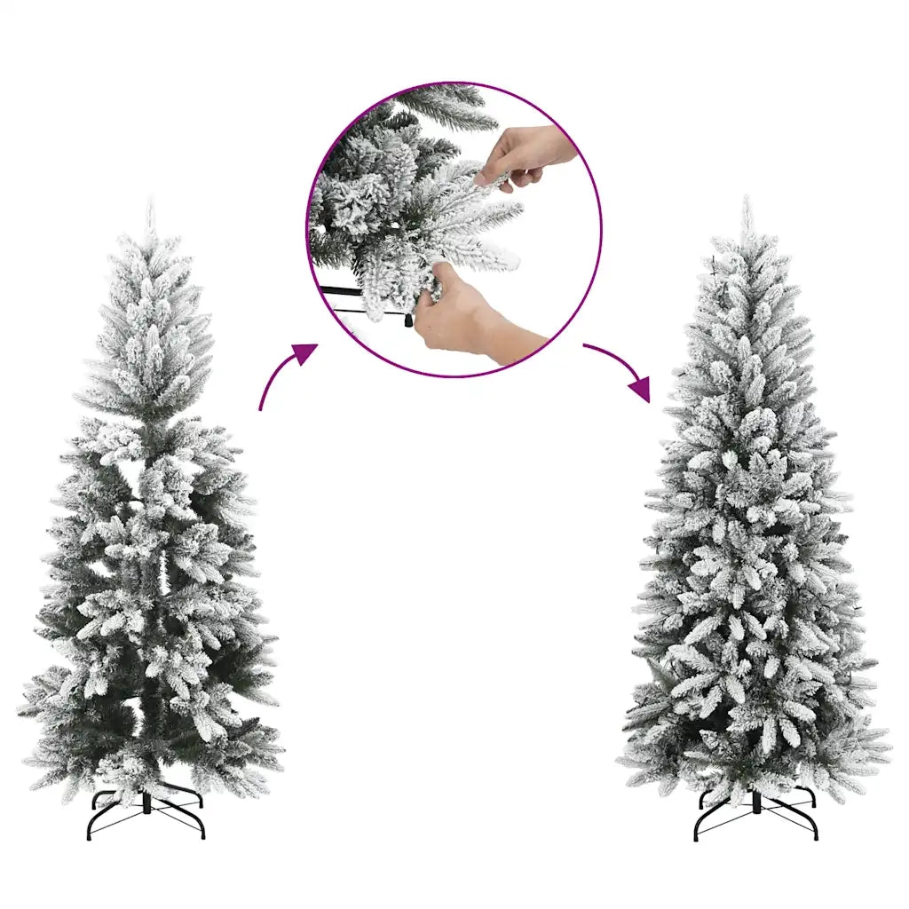 Albero Natale Artificiale Sottile Neve Floccata-Albero Natalizio 120cm PVC e PE 769174