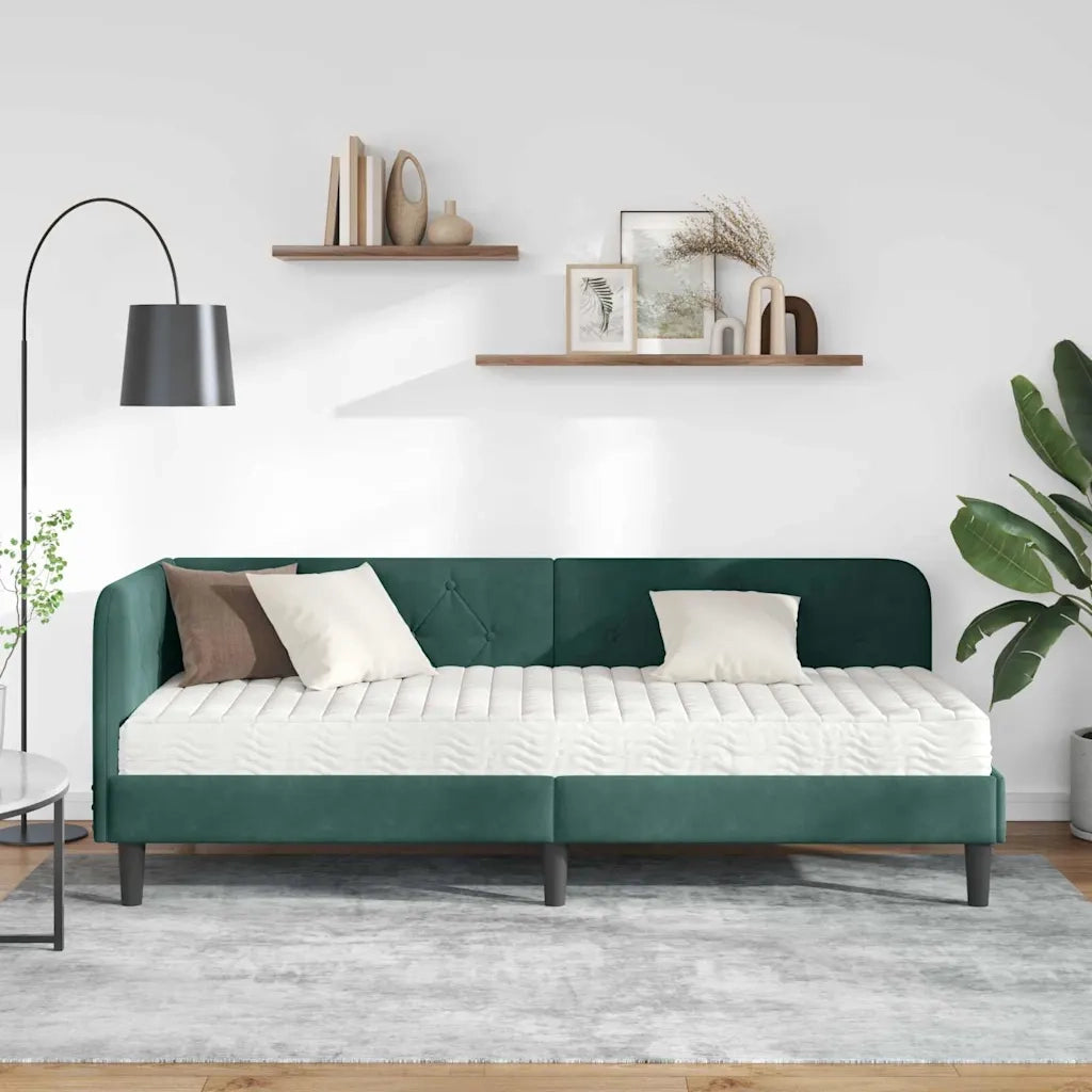 Cornice del letto ad angolo Verde Scuro 80 x 200 cm Velluto