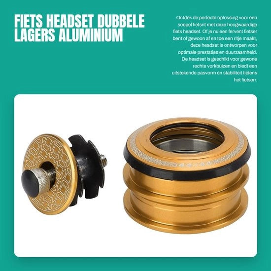 Accessorio per bicicletta - Headset per bicicletta - Doppie forze - Alluminio e acciaio - Finestra dorata - Accessorio per bicicletta - Adatto per forcella normale rettilinea - 2 pezzi