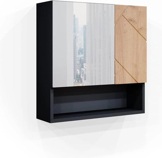Specchio per bagno a muro con porta e cassettiera