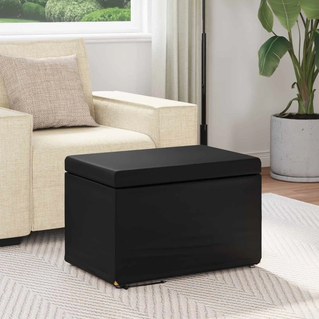 Pouf Nero Pelle Sintetica e Legno Ingegnerizzato 876771