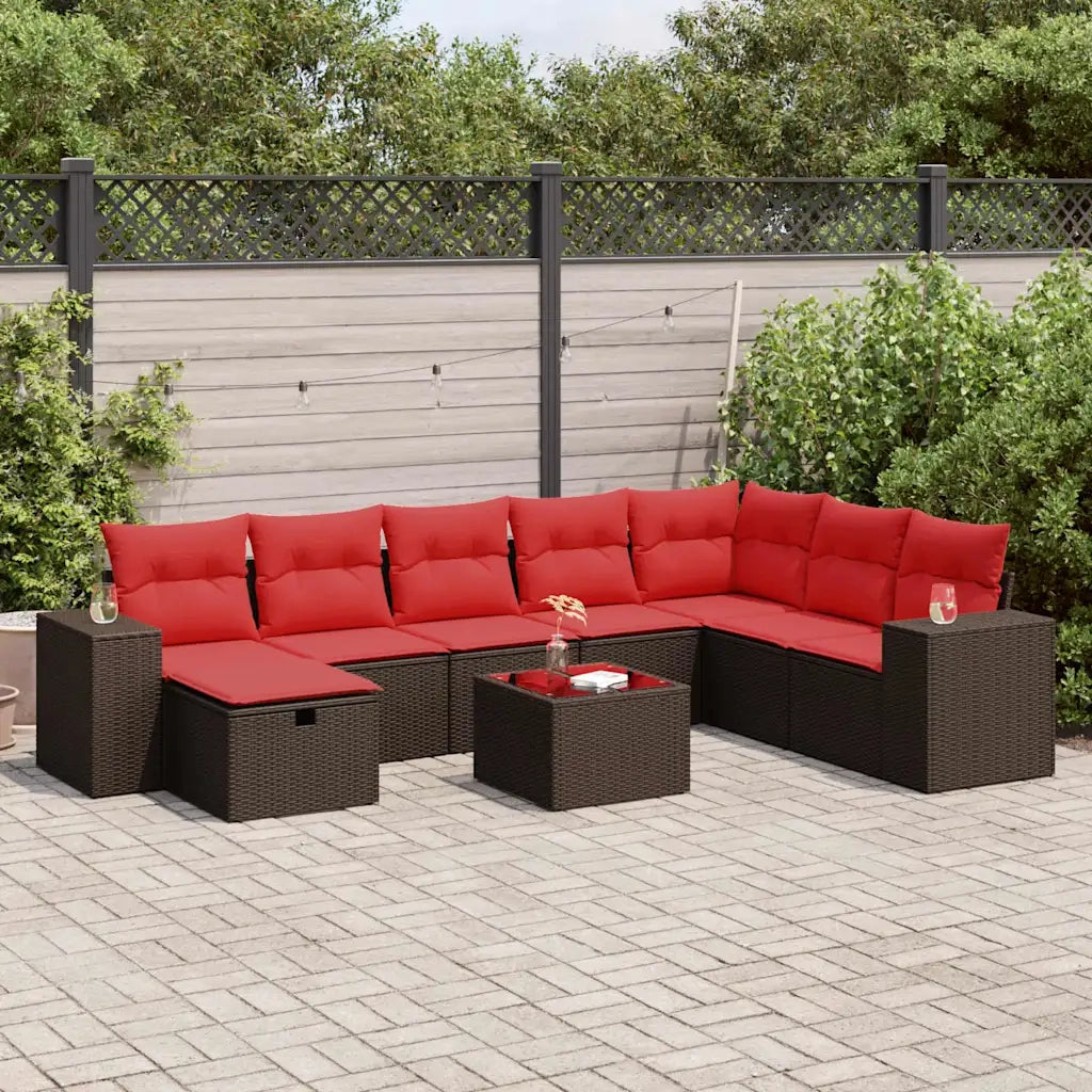 Set Divani da Giardino 9pz con Cuscini Marrone in Polyrattan 3325750