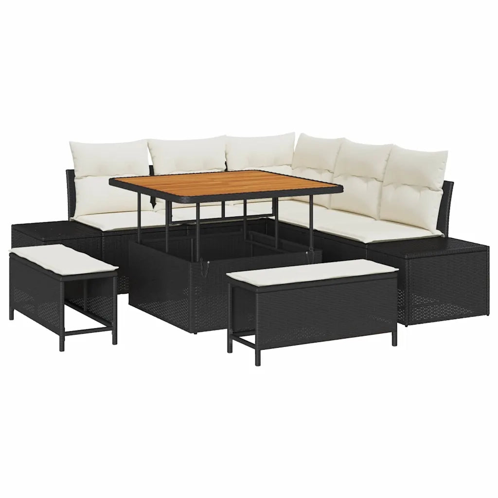 Set Divano da Giardino con cuscino 8 pcs Nero Poly Rattan 3364725