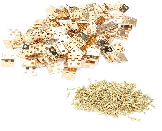 Set di Scharnieri Mini - 100 pezzi - Ottone - Formato compatto 8 x 10 mm - DIY Sieradendozen - Materiale inox - Scharnieri Miniatuturi