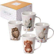 Set di tazze da caffè con motivi animali - Tazze da caffè ceramiche - Motivi Uccello, Scoiattolo, Anatra e Gallina - Regalo per gli amanti degli animali - Set da 4 pezzi