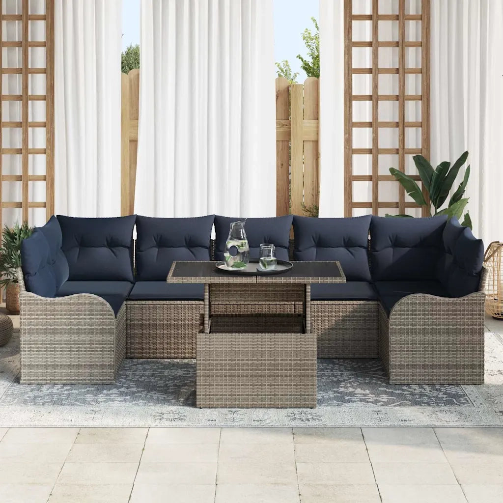 Set Divano da Giardino 8 pz Grigio e Blu Navy polyrattan 3348421
