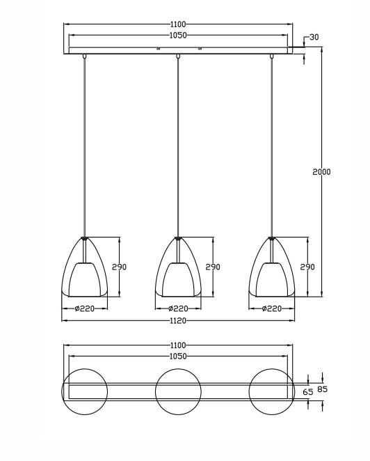 Britton Lampada a Sospensione in Metallo e Vetro Borosilicato Colore Fumé, Attacco E27 3x40W, Design Moderno ed Elegante per Interni IP20