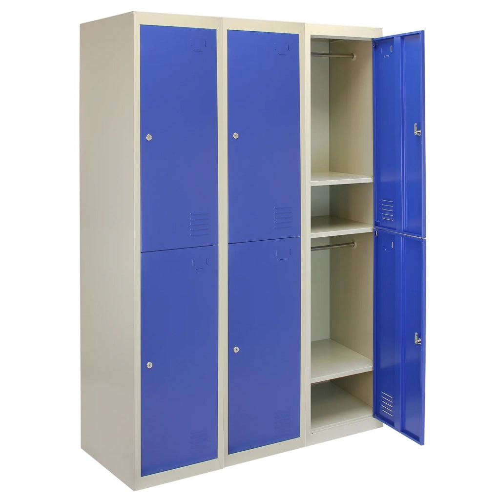 3 Armadietti da Montare con 2 Porte Blu Acciaio per Scuole Palestre e Spogliatoi