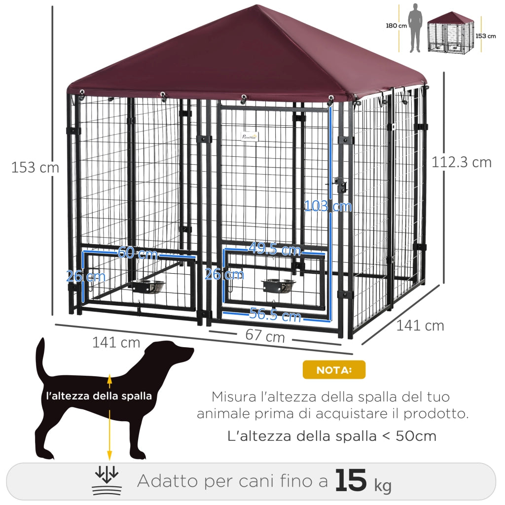Recinto per Cani da Esterno ¨C Minimal ¨C Nero e Rosso, Acciaio