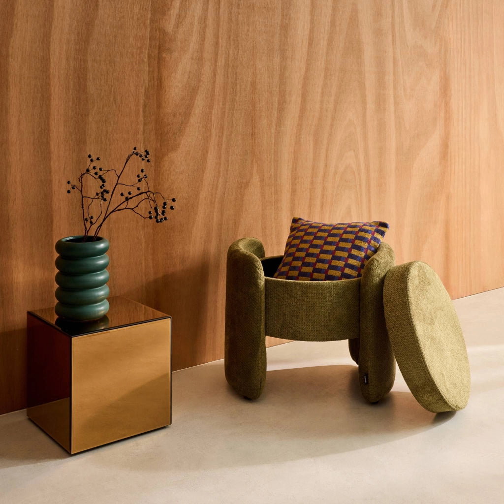 Pouf contenitore in tessuto, verde kaki