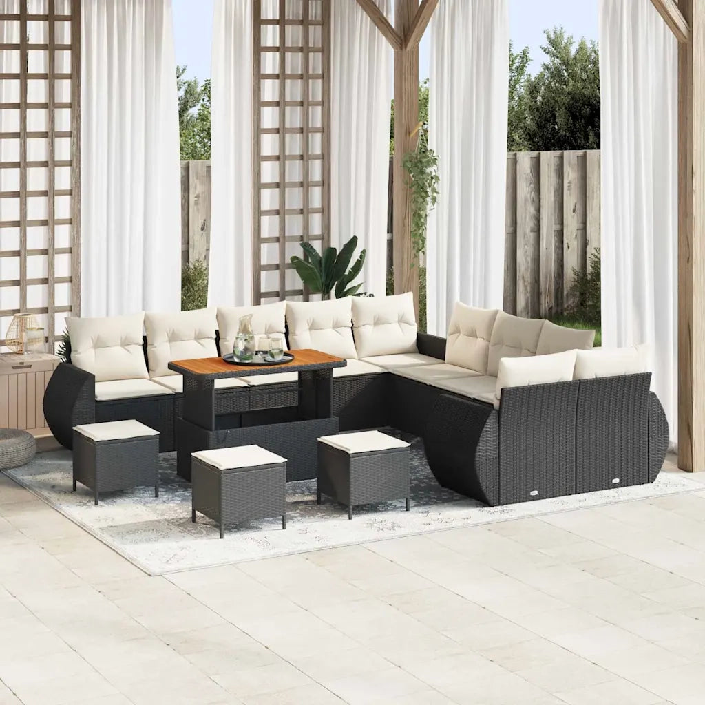 Set Divano da Giardino 14 pcs Nero polyrattan