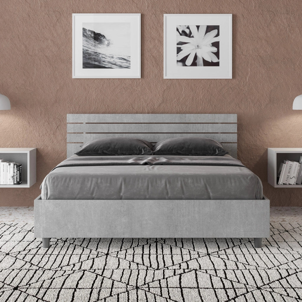 BS COM Letto matrimoniale francese contenitore 140x190 testata dritta con doghe cemento