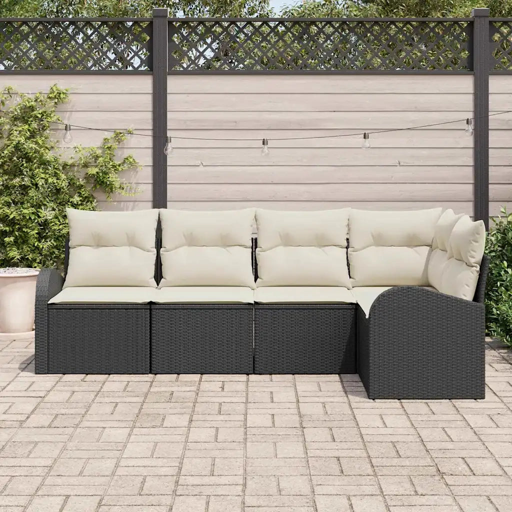 Set Divano da Giardino 5 pcs Nero e Bianco polyrattan