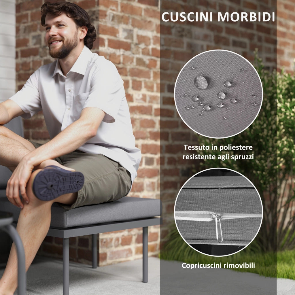 Set Giardino 4 Pezzi in Rattan con Divano ¨C Minimal ¨C Grigio