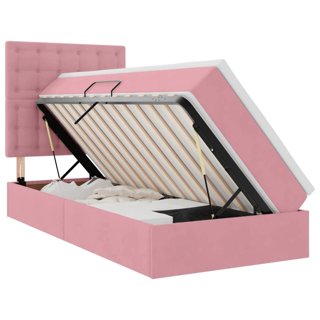 Letto con contenitore e LED con led Rosa 90 x 200 cm Velluto