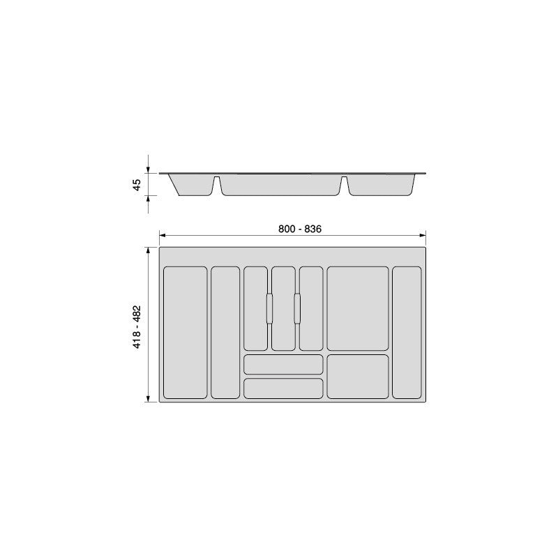 Portaposate Optima per cassetto universale, modulo 600 mm, Tecnoplastica, Grigio antracite