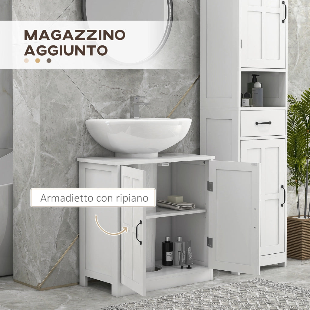 Mobile Sottolavabo con 2 Ante e Scaffale Regolabile ¨C zephmum ¨C Bianco