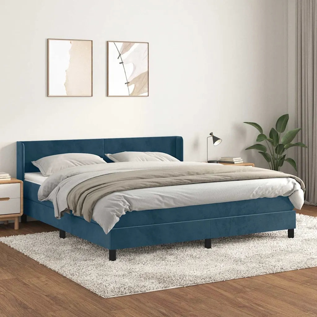 Giroletto a Molle con Materasso Blu Scuro 160x200 cm in Velluto 3130851