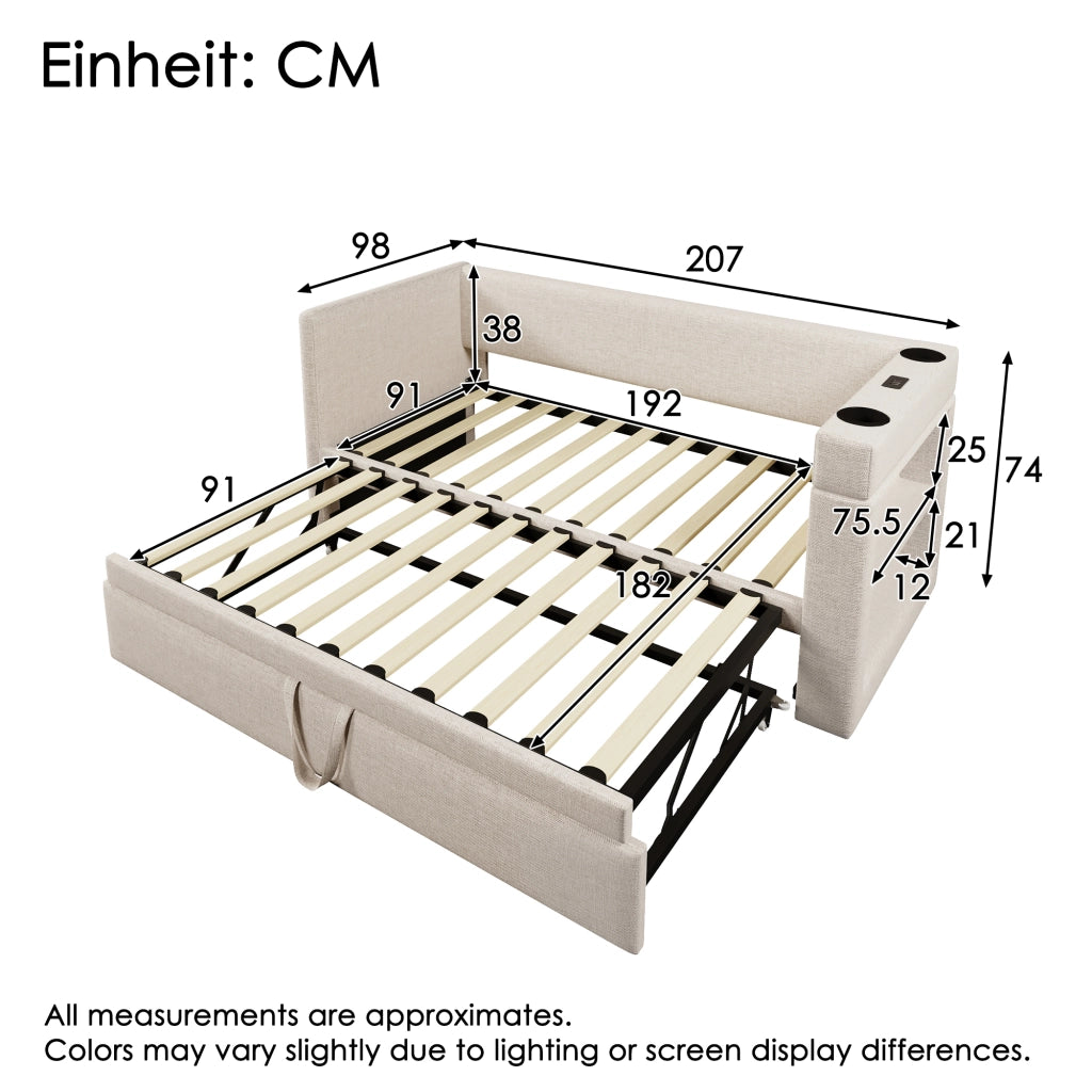 LETTO Divano con letto estraibile 90x190 cm Beige cotone e lino