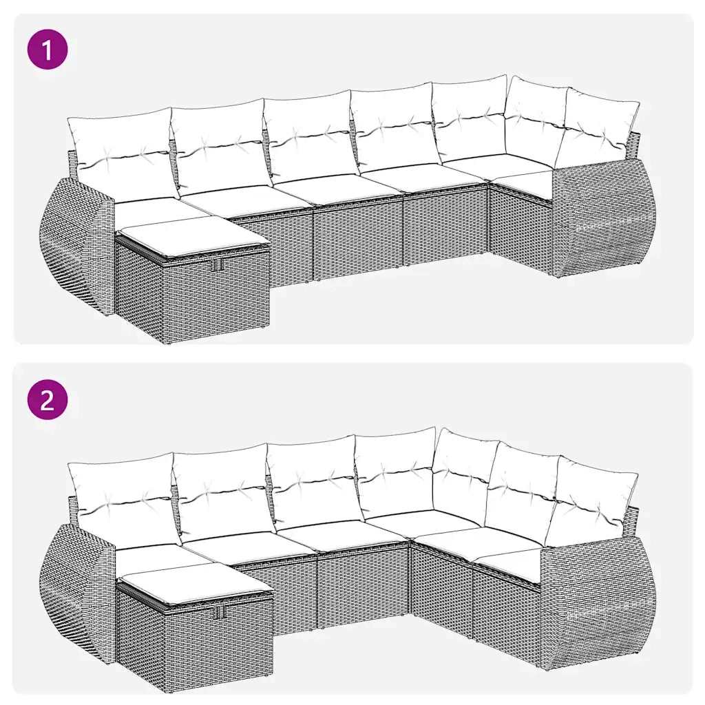 Set Divani da Giardino 7 pz con Cuscini Grigio in Polyrattan 3325607