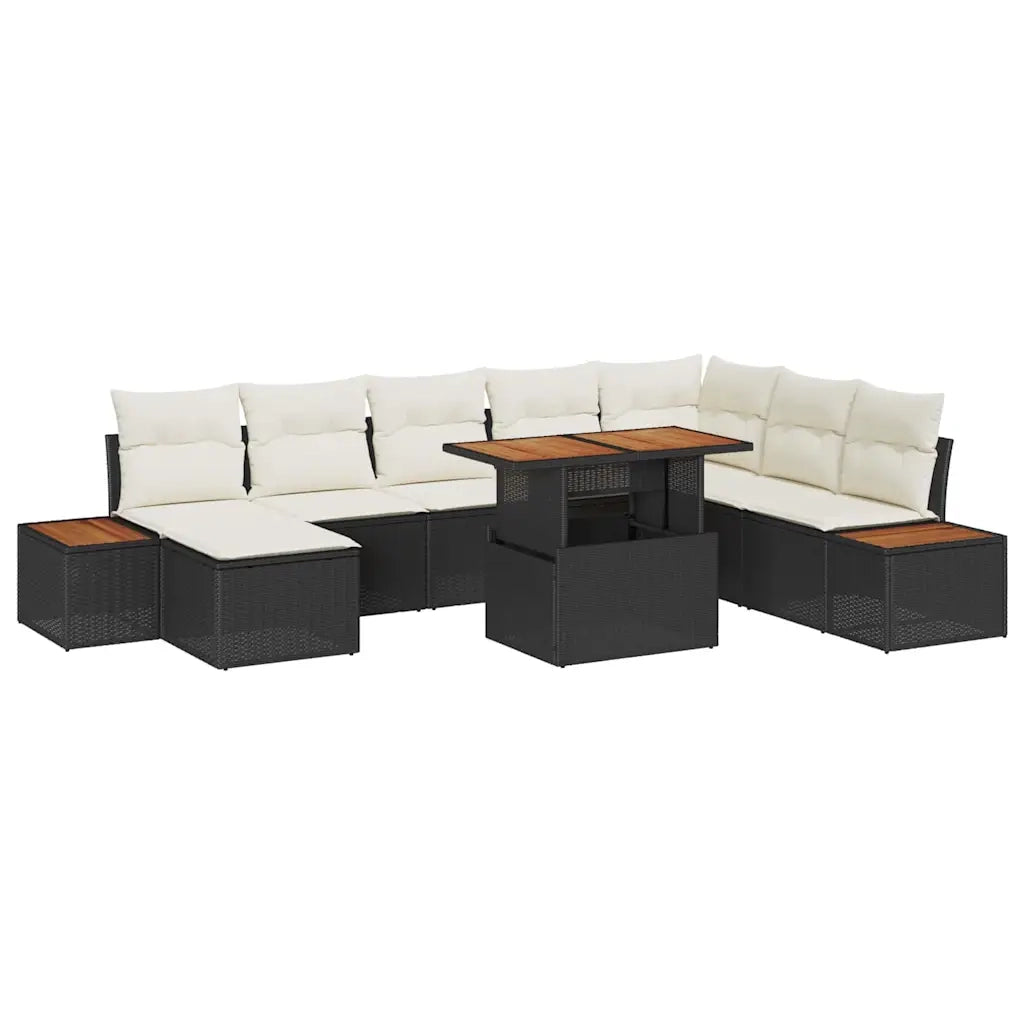 Set da Pranzo per Giardino con cuscino 9 pcs Nero e Beige 3350094