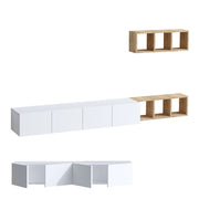 Mobile TV sospeso "Pia" con ripiano in legno - 215 x 32 x 25 cm - Bianco