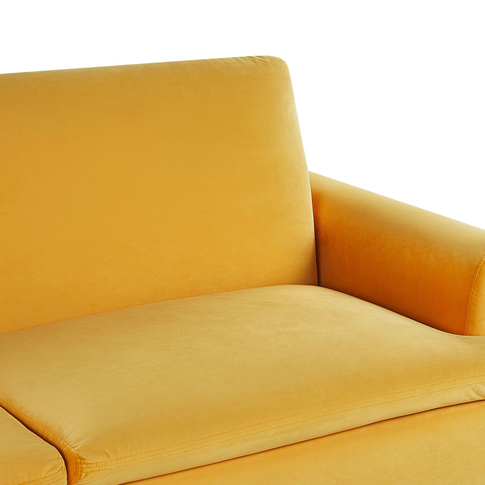 Divano Letto Velluto Giallo 3 Posti Click Clack Gambe In Metallo Dorato