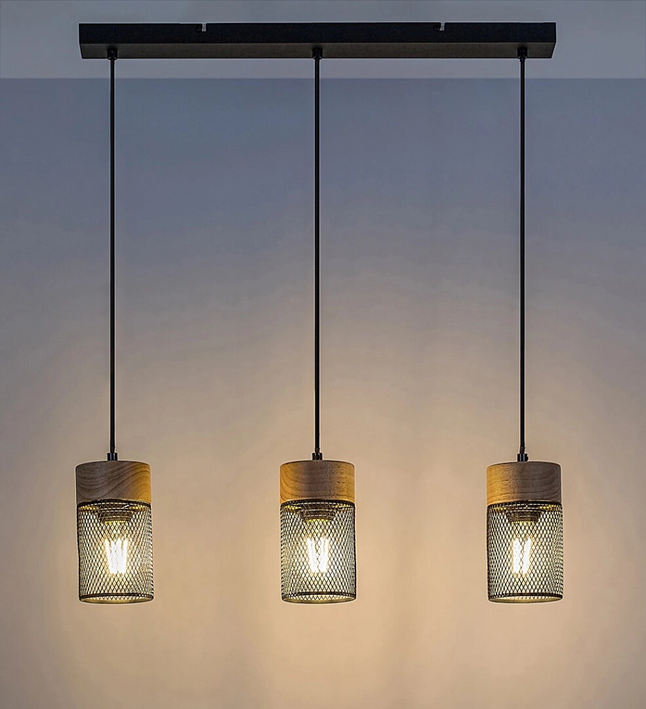 Lampada sospesa Callum industriale legno nero 3xE27 Rabalux
