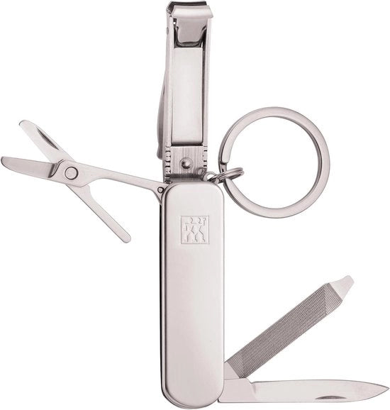 Multi Tool per Manicure e Pedicure (Chiave con Taglierino unghie, Trinciante unghie e File unghie) Argento 60 mm.