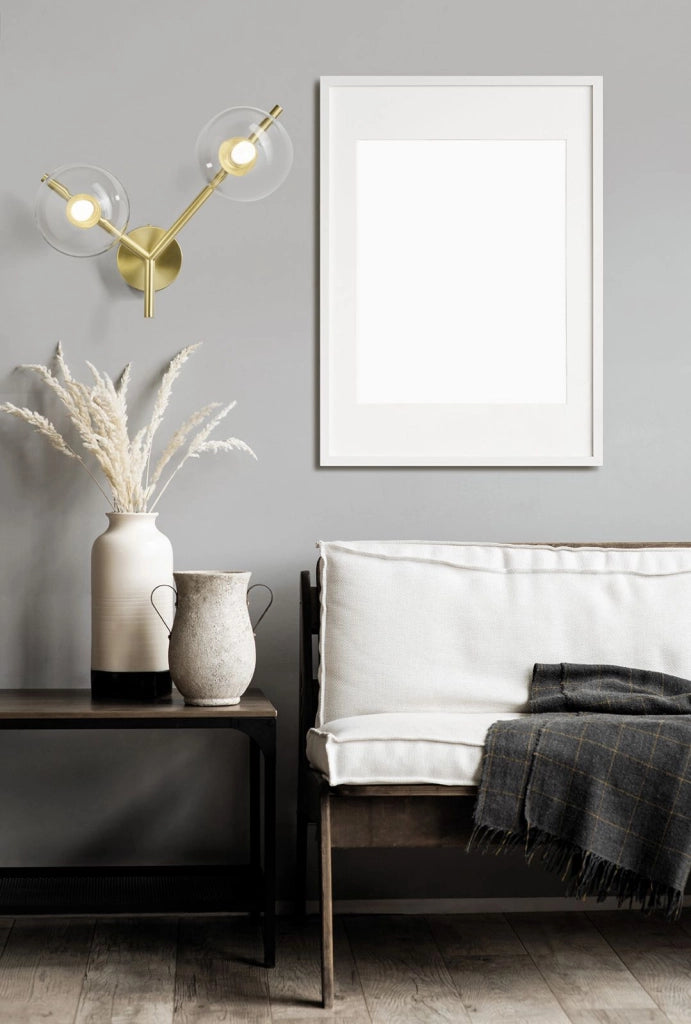 CAMELY APPLIQUE DA PARETE/SOFFITTO 2 LUCI ORO SPAZZOLATO ATTACCO G9 D.12CM IN VETRO TRASPARENTE