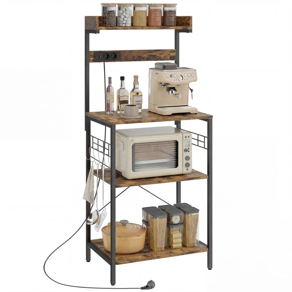 Libreria da Cucina con Ripiani Ajustables e Prese ¨C Minimal ¨C 60x42x137 cm Marrone