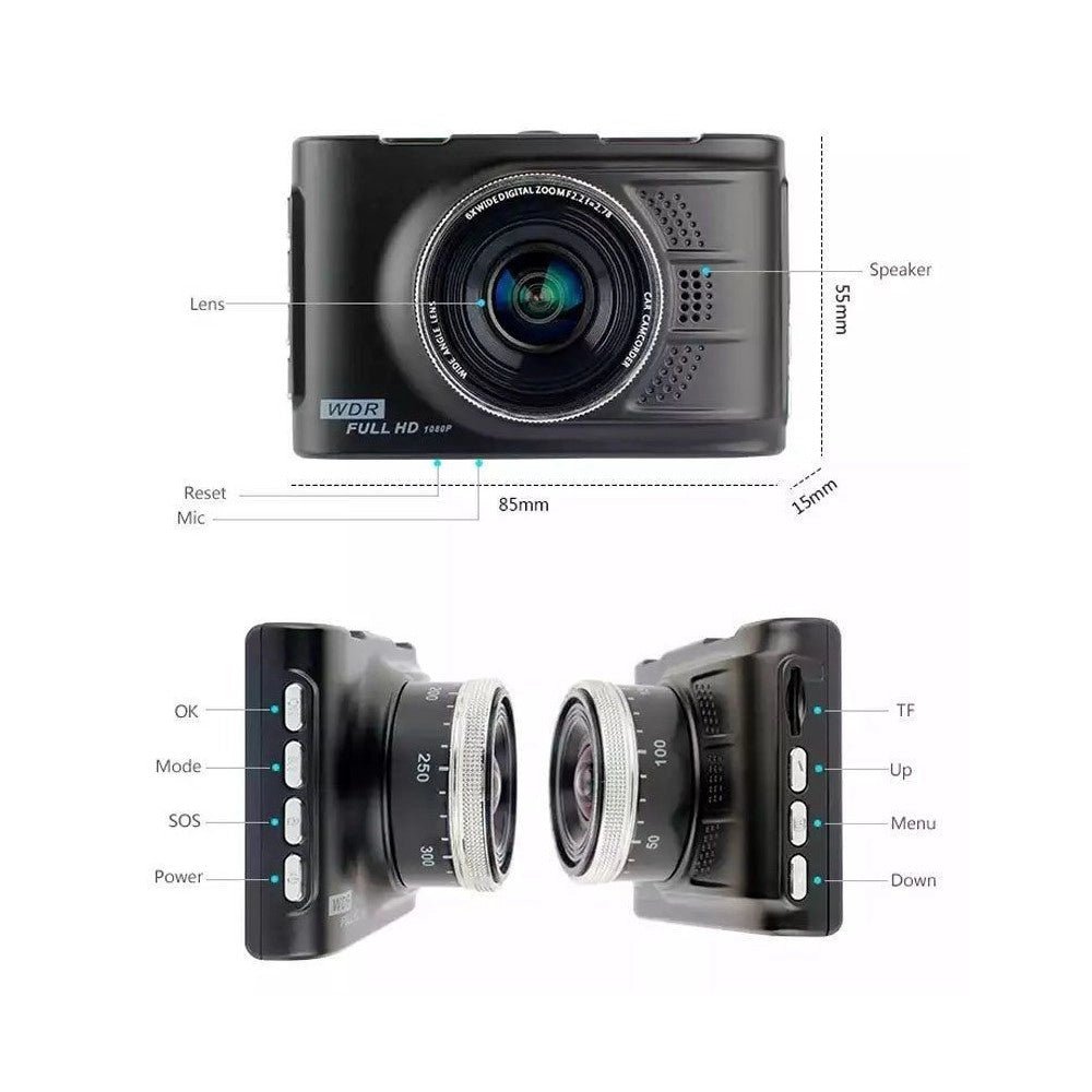 Trade Shop - Mini Dv Dvr Telecamera Per Auto Videoregistratore Auto 2 Telecamere Full Hd Wdr -