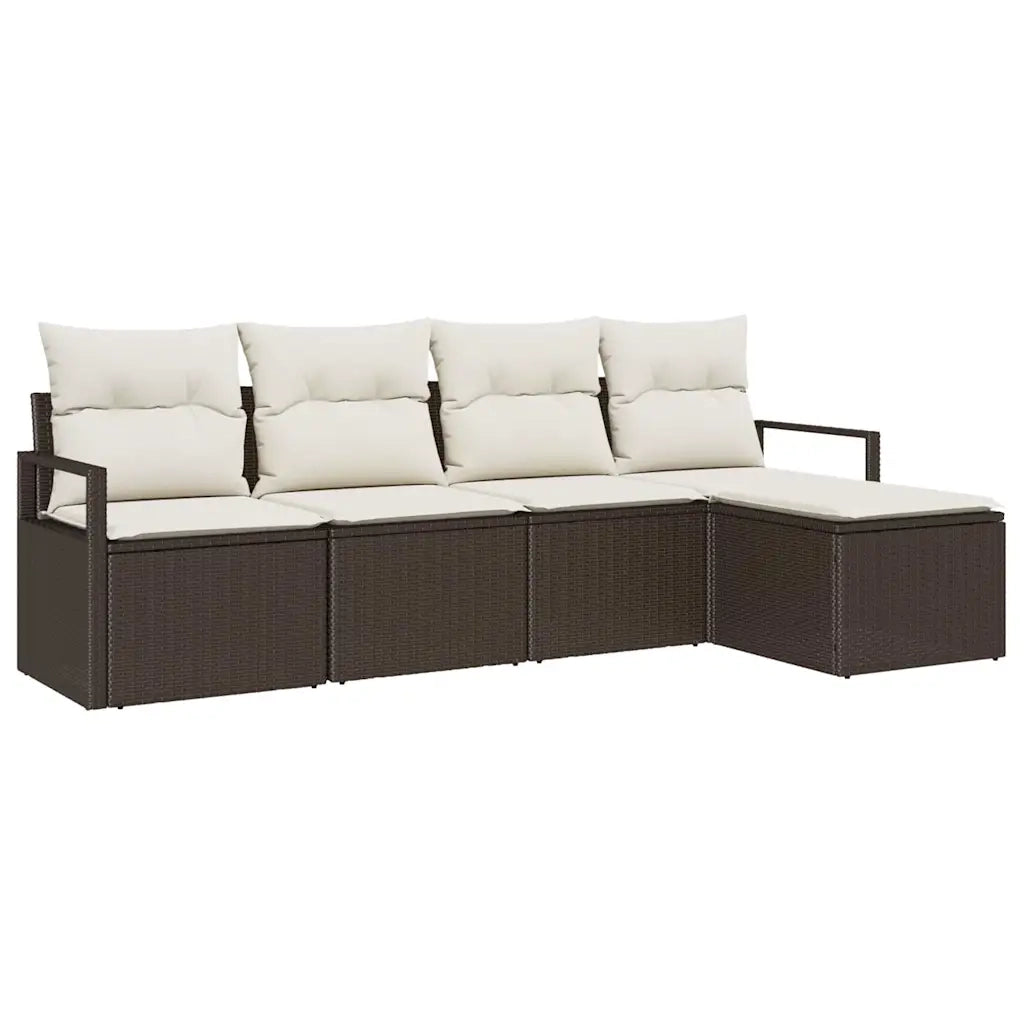 Set di divani con cuscino 5 pcs Marrone e Crema polyrattan