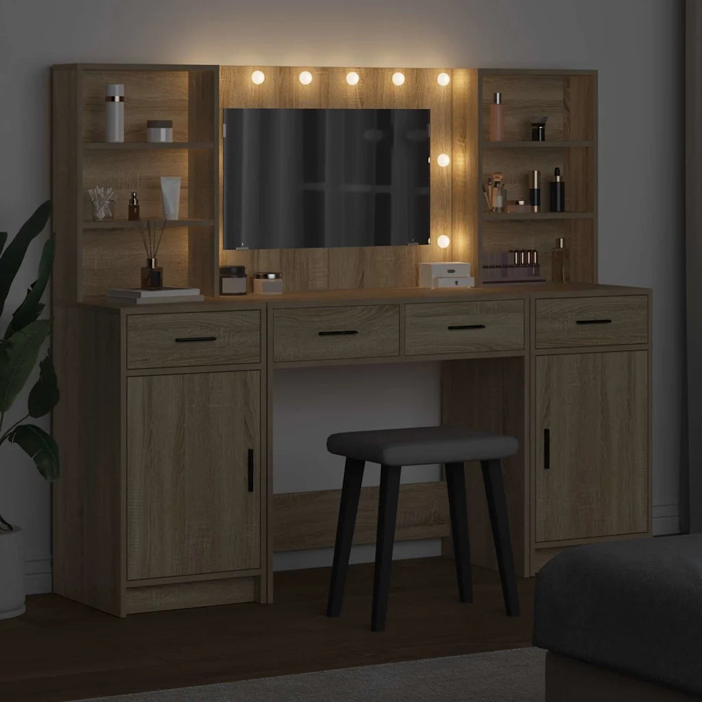 Set da tavolo da trucco con LED con porta 3 pcs Rovere Sonoma 3334283