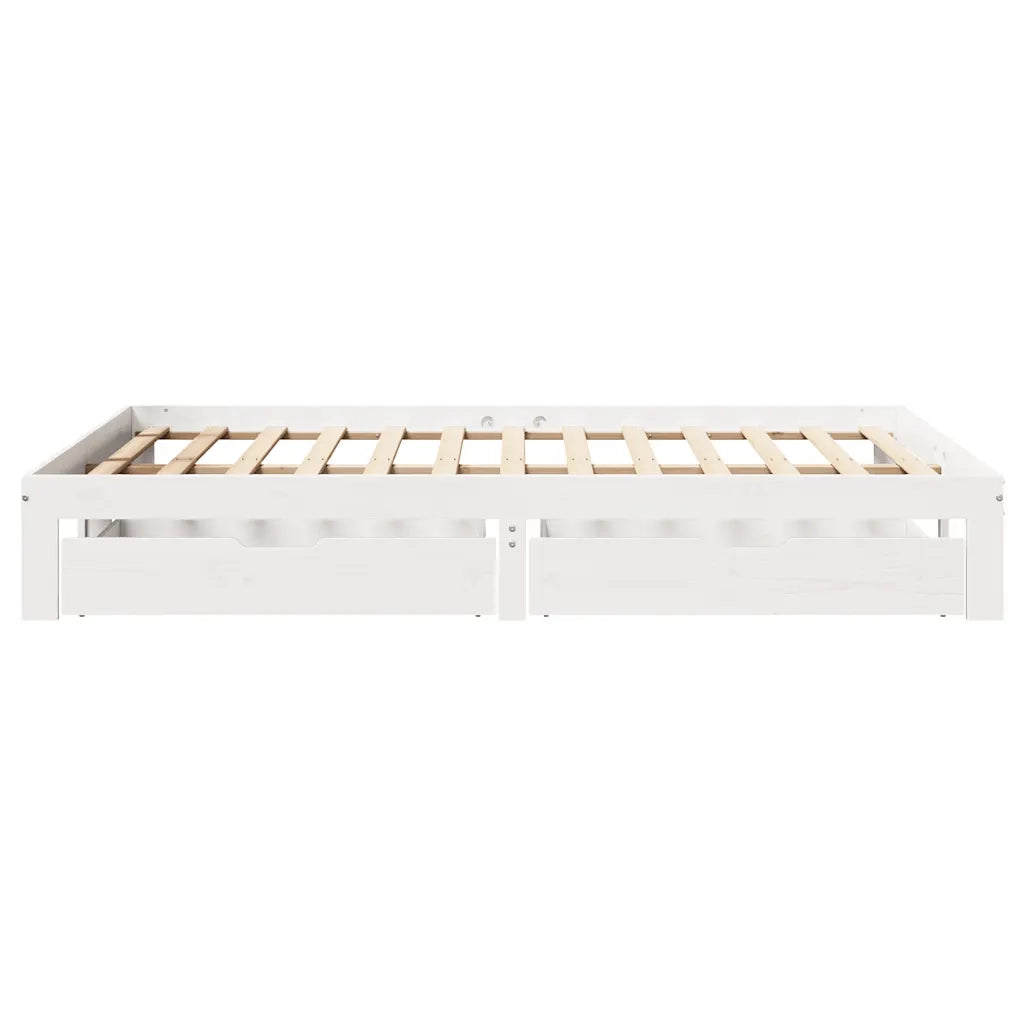 Giroletto con Cassetti Bianco 140x190 cm Legno Massello di Pino 3301941