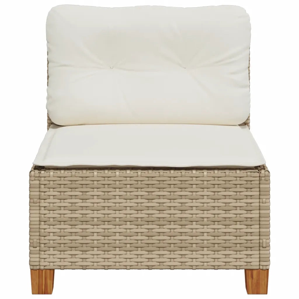 Divano Giardino Senza Braccioli con Cuscini Beige in Polyrattan 365907