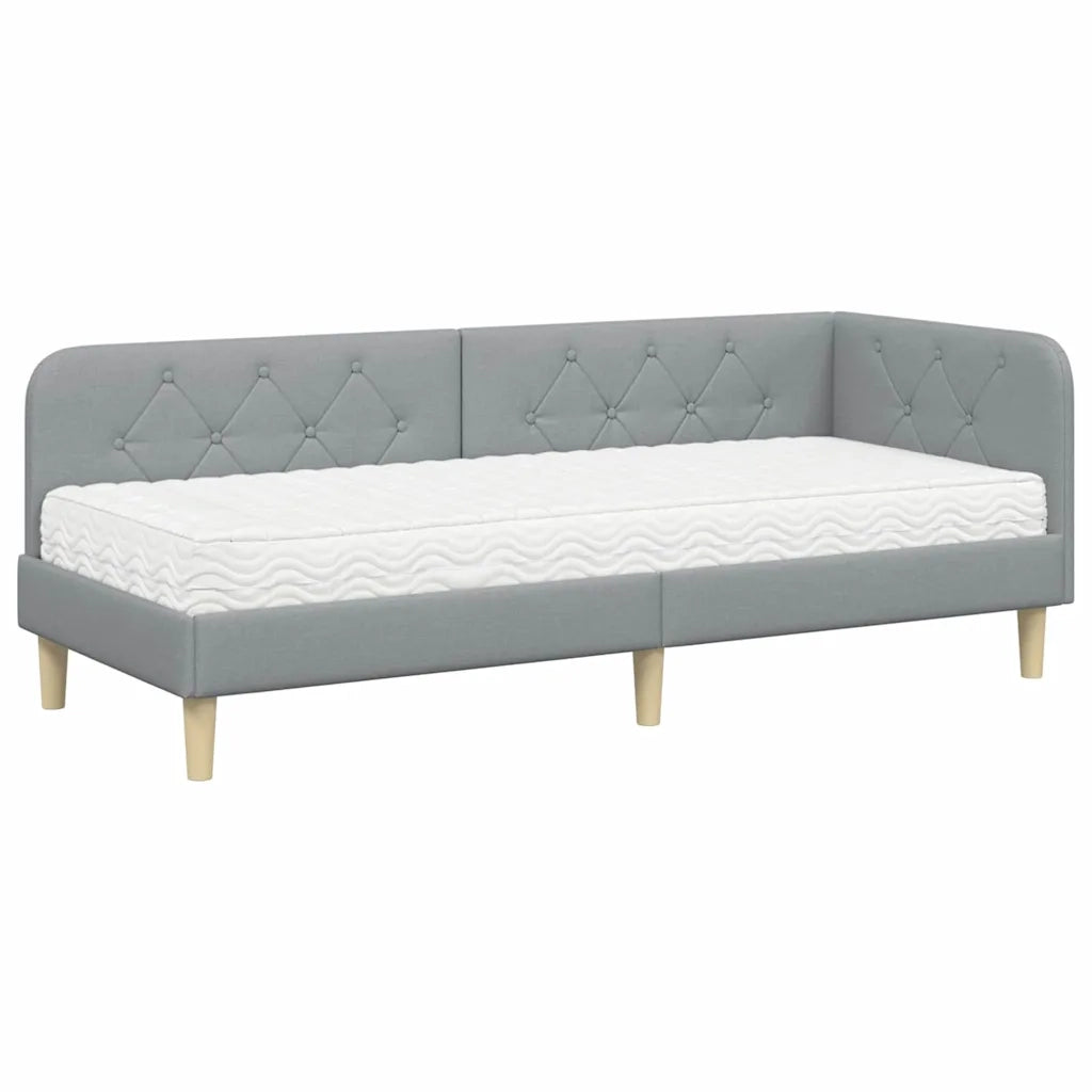Cornice del letto ad angolo Grigio chiaro 80 x 200 cm Tessuto
