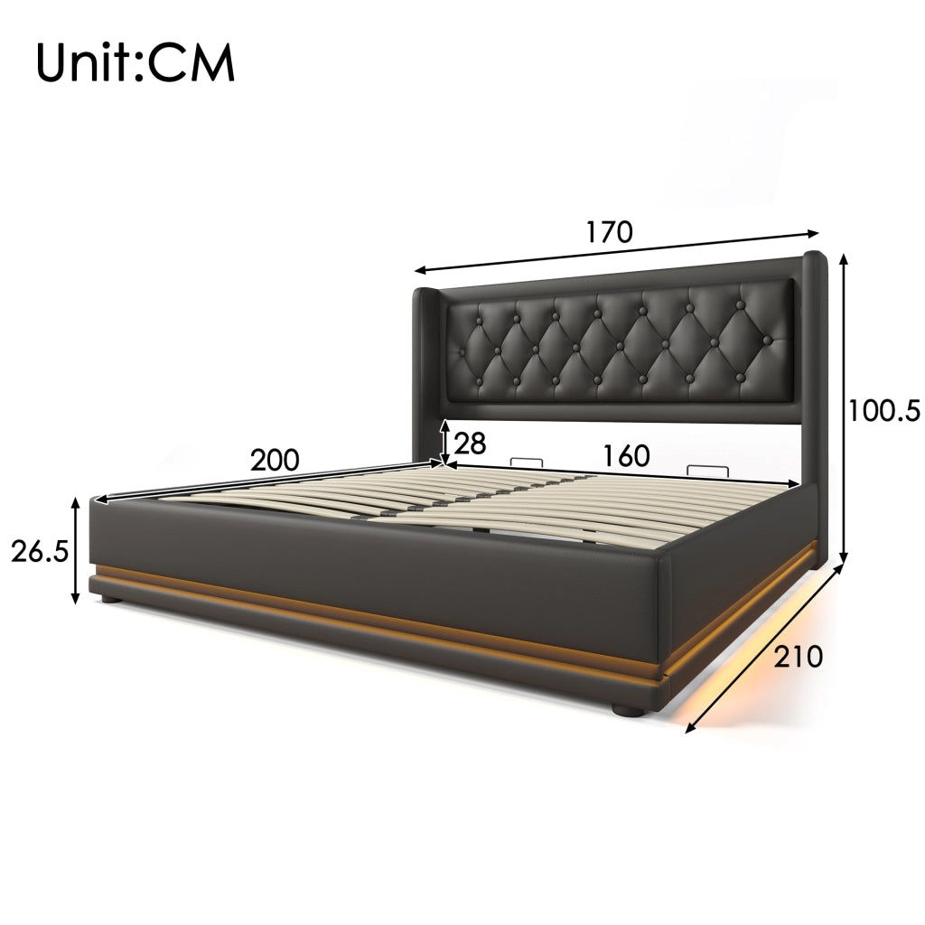 LETTO contenitore 160x200 cm in PU nero con USB Type-C e LED