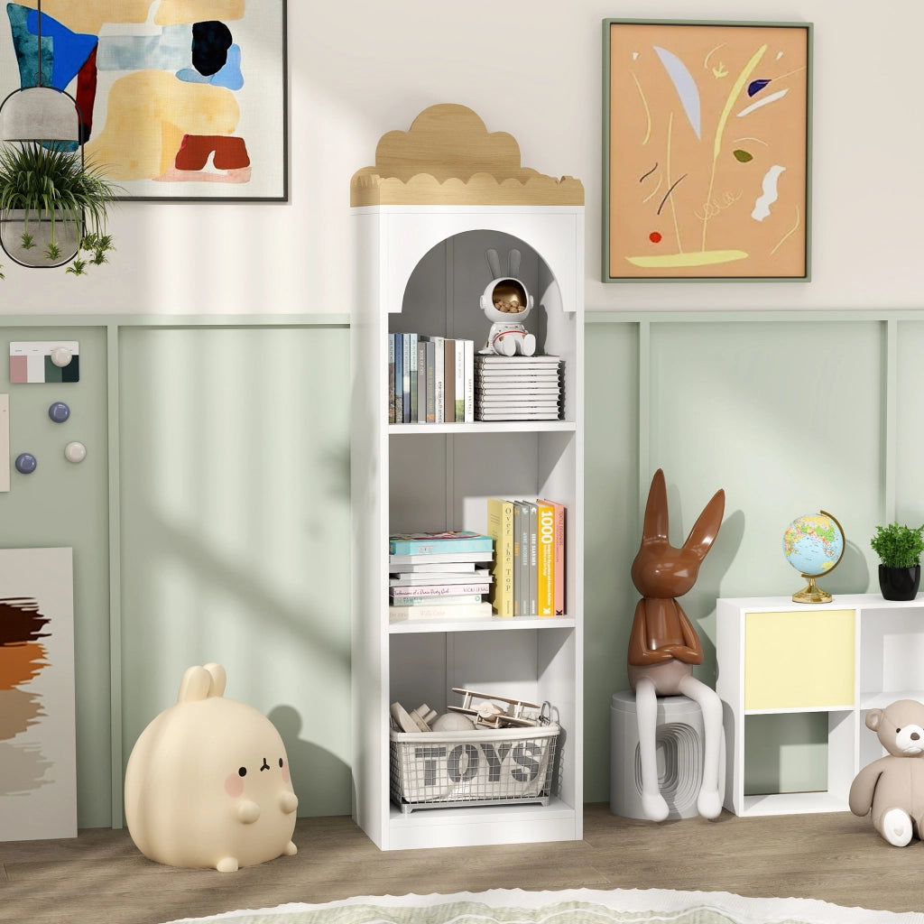 Libreria per Bambini a 3 Livelli ¨C zephmum ¨C Bianco e Naturale