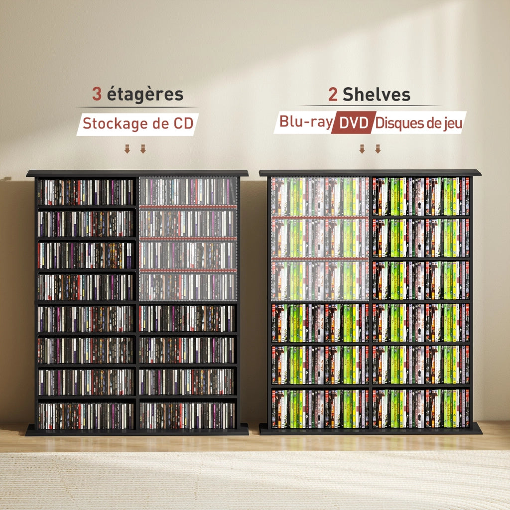 Libreria per CD e DVD ¨C Minimal ¨C 16 scomparti, 12 ripiani regolabili, nero