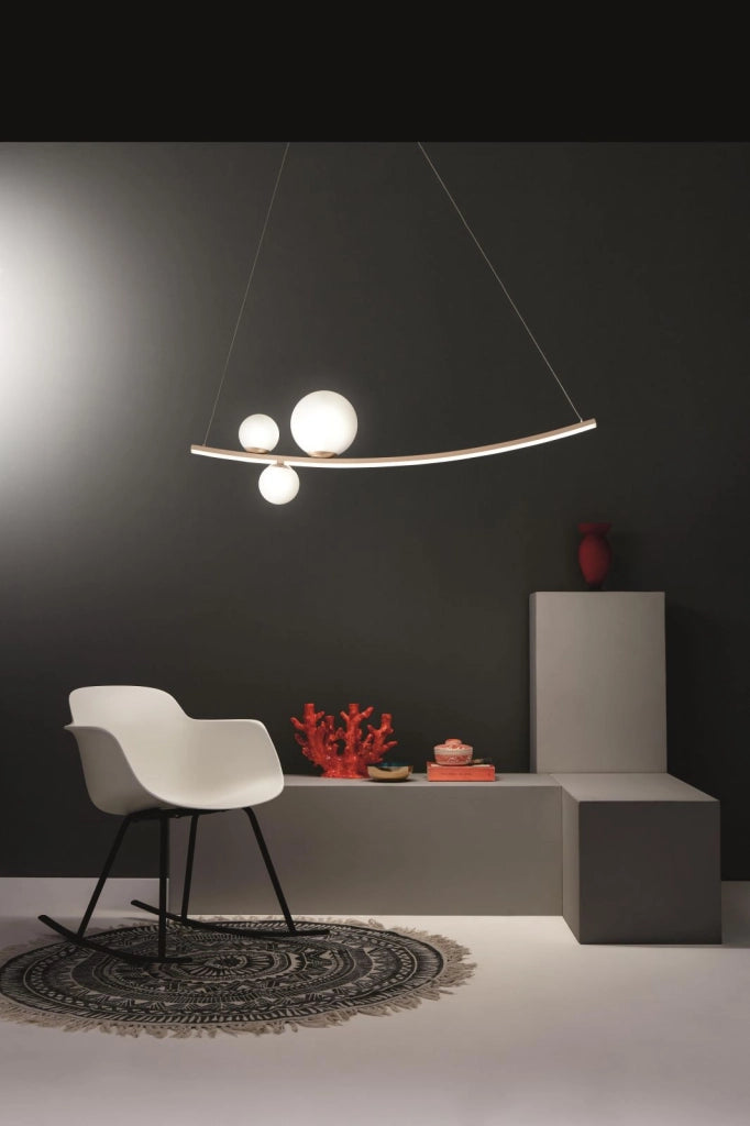 SOSPENSIONE ALTALENA ORO CON VETRI BIANCO A LED 3000K 2230 LM 48W L.120CM DIMMERABILE