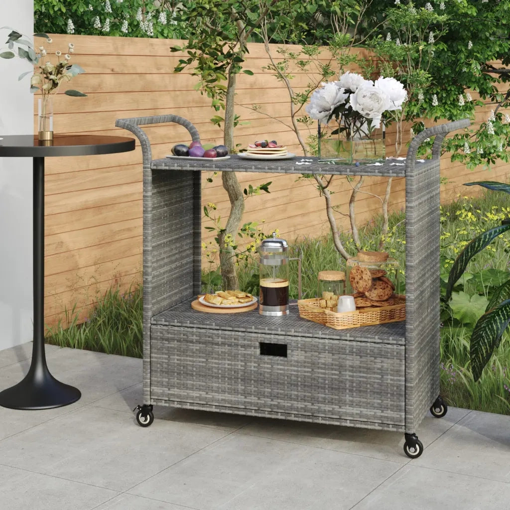Carrello da Bar con Cassetto Grigio 100x45x97 cm in Polyrattan 316664